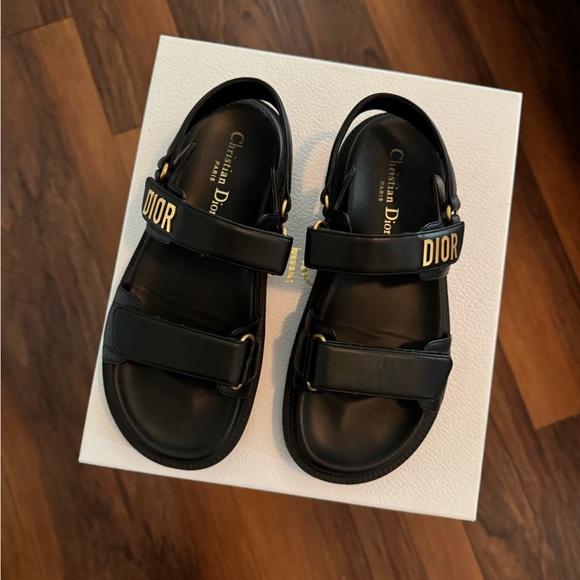 Dior Women Black Sandals with Gold Accents - Picture 3 of 9